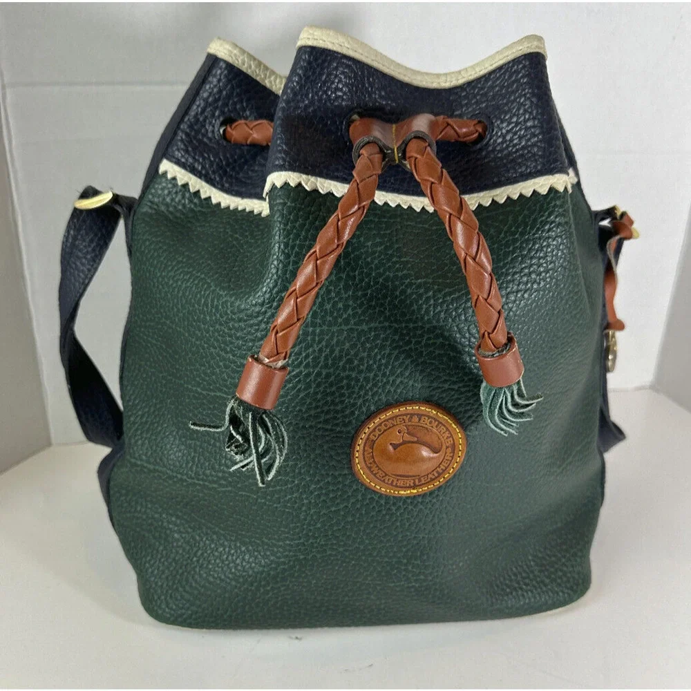 Vtg Dooney & Bourke Teton Tri-Color Drawstring Bucket Bag All Weather Leather - Picture 3 of 15